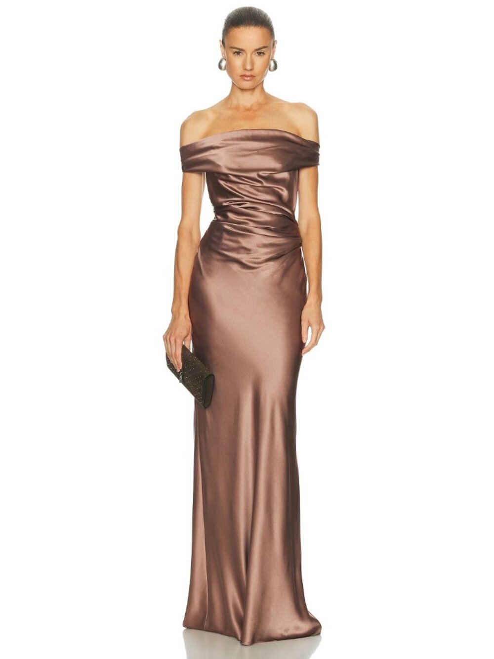 The Sei Bardot Gown in Truffle Brown Silk